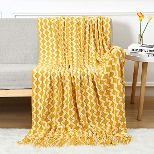 LumiSyne Manta De Punto con Flecos Dos Colores Patrón De Rayas Diamante Ligeras Suave Manta De Tiro Fina Cubresofa Cubrecama Plaid Manta Decorativa para Sofá Cama Silla