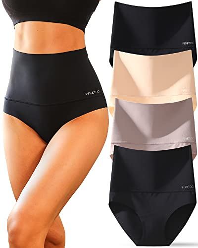 FINTETOO Light Tummy Control Underwear Women High Waisted Briefs Plus Size Shapewear Under Dress Ladies Panties S-XXXL, Black+black+nude+khaki, XL