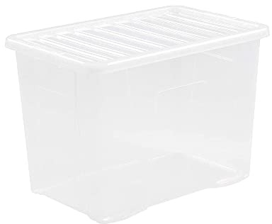 Wham Crystal 4 x 80L Stackable Plastic Storage Boxes with Lids | Ideal for Home, Office, Toys & More | Large Boxes | Made in UK - Clear