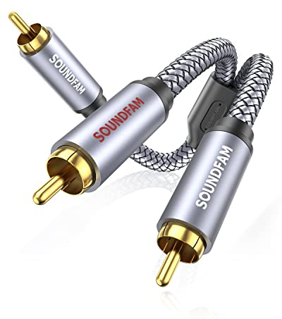 SOUNDFAM RCA Splitter 3ft/1M, RCA Y Splitter 1 Male to 2 Male Subwoofer Digital Stereo Audio Cable Bi-Directional Transmission Double Shielding for Subwoofer,Home Theater,AV Receiver,Amplifier-Grey