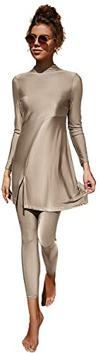 Costumi da bagno modesti da bagno da donna, Burkini Costumi da bagno da donna, costume da bagno islamico musulmano a maniche lunghe, Albicocca e Spalato, XL