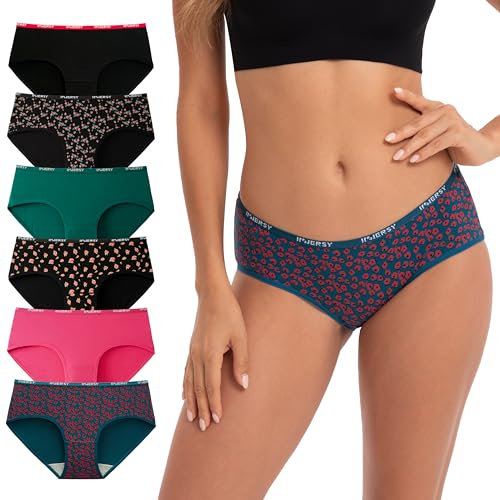 INNERSY Damen Slips Mehrpack Baumwolle Hipster Unterwäsche Frauen Unterhosen Panty Sport 6 Pack (L, Retro Mehrfarbig)