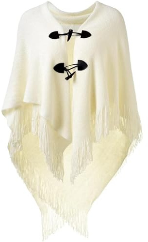 Poncho Donna Invernale con Cappuccio Elegante Maglione Mantella con Frange Scialle con Apertura sul Davanti per l'Autunno Inverno