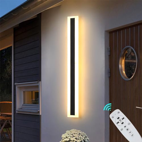 JKFBHGJL 60cm Outdoor Wall Lights, 22W Dimmable 3 Colors Modern Wall Sconces Porch Lights Outdoor, IP65 Rainproof Outdoor/Indoor Long Strip Garden Wall Light for Hallway Villa Balcony Terraces Garage
