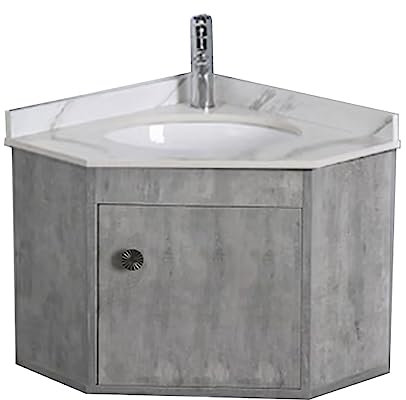 17,7 Zoll/45 cm Badezimmer-Waschbecken, modernes, bemaltes Wandschrank-Set, kleines Eckwaschbecken, Badezimmer-Keramikwaschbecken und Wasserhahn-Kombination, klassischer Look und platzsparend für Sch