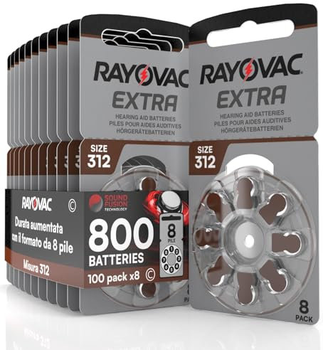 800 Batterien für Hörgeräte Rayovac Extra 312-100 Blister à 8 Batterien