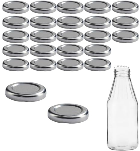 Mikken TO43 25 Lids 4.5 cm for Glass Bottles Twist-Off Replacement Lid Screw Cap for Milk and Juice Bottles Colour Silver