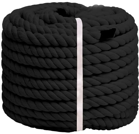 Natural Cotton Rope(1inches x 100ft), 3-Strand Twisted Cotton Rope, Natural Thick Black Rope, Soft Rope Cord Craft Rope for DIY Crafts Decoration Pet Toys, Indoor & Outdoor Use