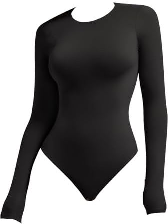 Ieron Body à Manches Longues pour Femme Slimfit High Stretch Soft Leotard String Body à col roulé pour Femme Haut Justaucorps Extensible à Manches Longues pour Femme pour l'hiver Noir Taille M