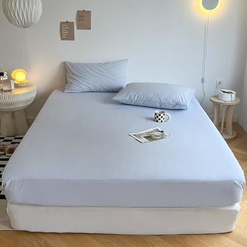 KnSam Betttuch 120x200cm Dekorativ, Spannbettlaken Wasserbett Einfarbig Hell Blau Faltenresistent und Ausbleichen, Polyester Tagesdecken für Boxspringbett & Wasserbett
