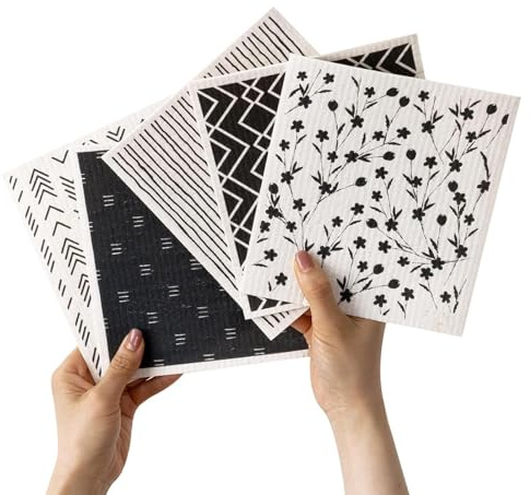 5 paños de cocina suecos, 17 x 19,5 cm, reutilizables, lavables, con flores, paños de cocina, absorbentes, paños de limpieza para trapos, cocina, escritorio, mesa de centro