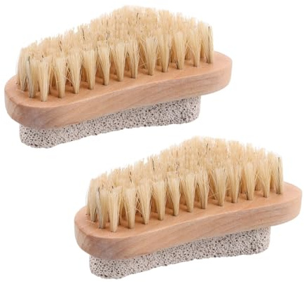 BATHVEVE Spazzola Piedi in Pietra Pomice Manico in Legno 2 Pezzi, Esfoliante Piedi Multifunzionale per Rimuovere Pelle Morta, Strumento per Pedicure e Pulizia Unghie
