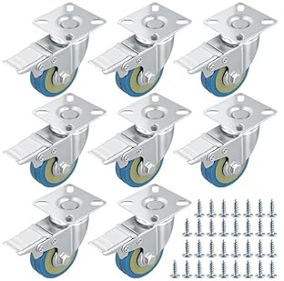 PUCSIQ Roulettes Pour Meubles, Lot de 8 roulettes pivotantes de 50 mm pour charges lourdes avec frein et roulement à billes, pour meubles, table, chariot, bleu marine, capacité de charge de 400 kg