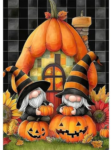 SENQAO Gnome Diamond Painting Kits for Adults, 5D Pumpkin House Diamond Art Kits for Adults Beginner, DIY Full Drill Halloween Diamonds Paintings Gem Art and Crafts Kit Home Decor Gift 12x16inch