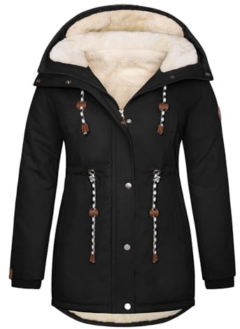 Tuopuda Womens Plus Size Parka Winter Coats Thick Fleece Lined Coat Thermal Cotton Parka Jackets Warm Hooded Zip Up Windproof Overcoat Outerwear(Black,3XL)