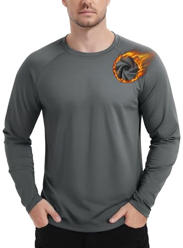 TACVASEN Camiseta Térmica para Hombre con Forro Polar Interior Cuello Redondo Manga Larga Jersey Deportivo Funcional para Invierno Gris Oscuro, M