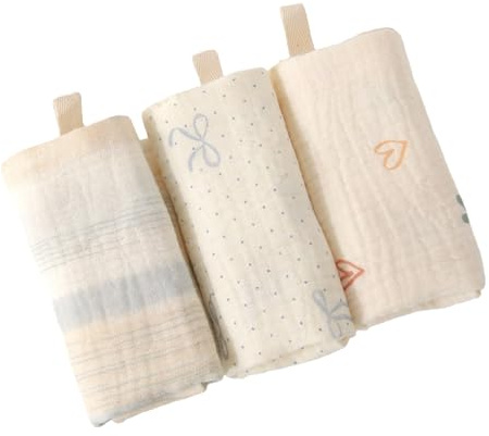 Lot de 3 gants de toilette pour bébé - 4 couches - Carré - Serviette pour le visage - Pour peau sensible - Pour nouveau-né - Serviette de bain - Quatre couches
