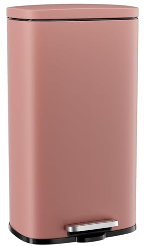 Clevich Mülleimer 30L aus Stahl, Abfalleimer, Tretmülleimer mit Soft-Close Deckel, Fußpeda, abnehmbarer Inneneimer aus Kunststoff, für Küche, Badezimmer, Büro - Rosa