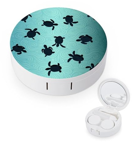 fkgvwo Contact Lens Container Tortoise Travel Contact Lens Box with Mirror Tweezers Solution Bottle