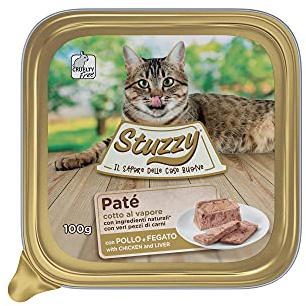 Stuzzy, Alimento Húmedo Completo para Gatos Adultos, Paté, con Pollo, En Bandeja, Ingredientes Naturales, Cocción Al Vapor, 32 X 100 Gr