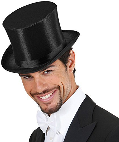NET TOYS Schwarzer Zylinder aus Satin Klassischer Zylinderhut 20er Jahre Hut Mafia Kopfbedeckung