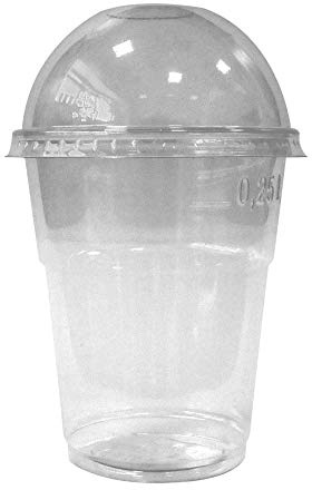 IMBALLAGGI PZ 100 BICCHIERE ML 400 IN PET + CUPOLA COPERCHIO TRASPARENTE CON FORO CENTRALE PER GRANITE FRAPPE' E MACEDONIE