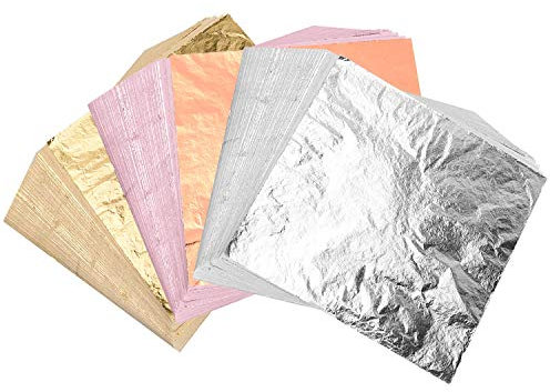 FEPITO 300 Blatt Imitation Blattgold, Blattkupfer, Blattsilber zum Basteln DIY Crafting Dekoration Kunstprojekt (14x14 cm)
