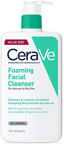 CeraVe Foaming Facial Cleanser, Daily Face Wash for Oily Skin, Hyaluronic Acid + Ceramides + Niacinamide, Fragrance Free & Paraben Free, Non-Drying Oil Control Face Wash, 19 Fluid Ounce