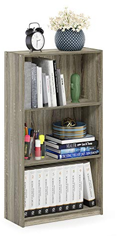 Furinno BASIC Book Shelf, 3-Tier Modern Bookshelf, Bookcase with Open Shelves, 9.3 x 21.8 x 39.5, for Living Room, Bedroom, Home Office, Sonoma Oak