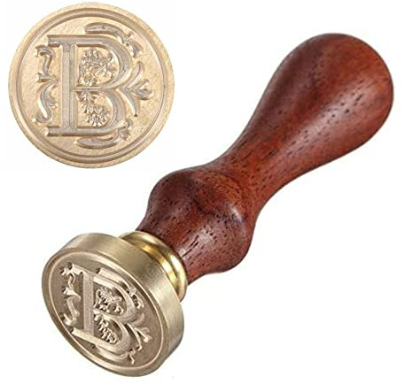 Anawakia sigillstämpel, vintagestil vax, sigillstämpel, sigill set AZ, dekorativt sigill, sigill med trähandtag, brev 26 bokstäver, gör-det-själv trä vax sigill, stämpel 1 st (B)