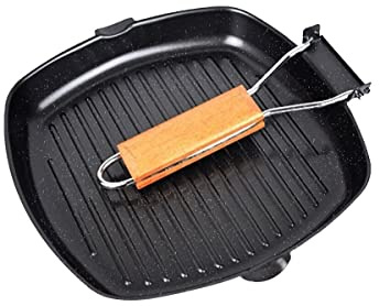 MasonOL20 Non-stick Grill Pan with Folding Handle for Meat, Fish and Vegetables For All Heat Sources 24cm/9.4IN for Stove Tops, Induction, Black