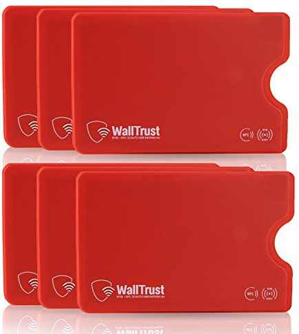 WallTrust RFID NFC Blocker Hartplastik Schutzhülle - 7 Stück - Kartenschutzhülle für Kreditkarten Ausweis - rot - Sicherheit gegen Datenklau Kartenhülle und EC Karten Bankkarten