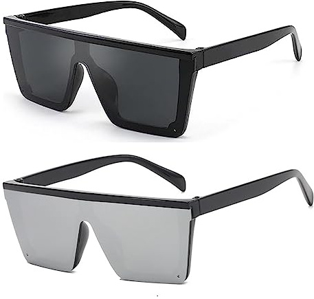 FOURCHEN Square Oversized Sunglasses for girls boys, Fashion Flat Top Big Frame Shades Sunglasses for kids (black+silver)