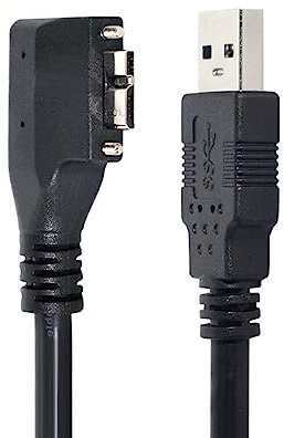CY Cavo Micro USB 3.0 con doppia vite di bloccaggio a USB 3.0 dati 5 Gbps, cavo di alimentazione ad angolo sinistro di 90 gradi per computer con fotocamera industriale VR (0,5 m)