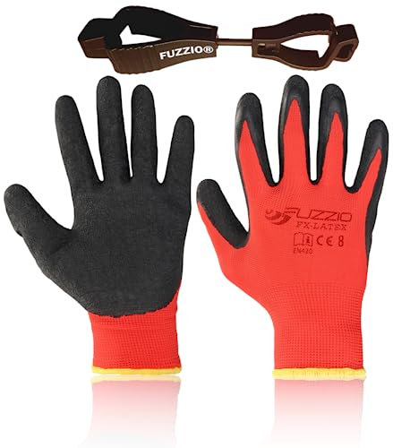 FUZZIO 24 Paar Latex besichtet Garten Arbeitshandschuhe Handschuh-Klammern L-9 Rot