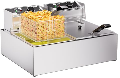 20.7Qt Deep Fryer, 3400W Electric Countertop Deep Fryer with 2 x 6.35 QT Removable Basket Commercial Deep Fryers Frying Machine w/Temperature Control