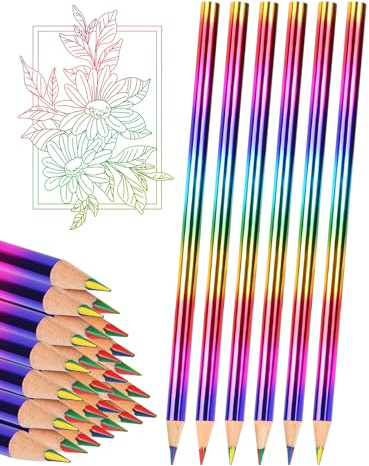 Ysimple 34Pcs Rainbow Pencils, 4 in 1 Coloured Pencils witih Sharpener, Party Bag Pencils, Mulitcolored Pencil All in one, Colouring Pencil for Adult Art Drawing Coloring Sketching Stationery