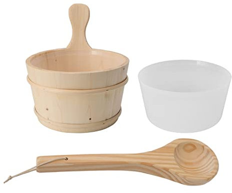 PenRux Spruce Wood Sauna Bucket and Ladle Set 4L, High Temperature Resistant, Spa Accessories for Sauna, Bath, Swimming Pool, Massage Bathtub