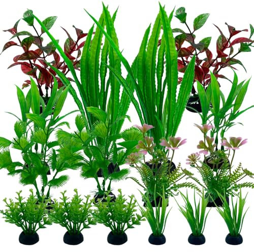 LANCARE Aquarium Fish Tank Plastic Plants, 16 Pcs Artificial Plants for aquarium, Fish Tank Decor, Artificial Aquatic Plants Decorations Green