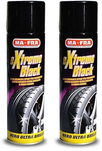 Mafra, Extreme Black, Spray Negro Para Neumáticos Ultrabrillante, con Efecto Mojado, Previene el Agrietamiento, Resistente a La Lluvia y al Lavado Frecuente, Tamaño 500 ml (Paquete de 2)