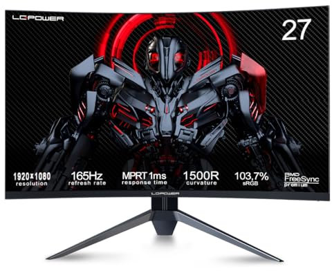 LC-POWER 27 Zoll FHD Curved Gaming Monitor, 165Hz PC Bildschirm, 1920 x 1080 VA Panel, 1500R, 1ms MPRT, AMD FreeSync, 103.7% sRGB, 3000:1 Kontrast, DP 1.4/HDMI 2.0, Eye Care, VESA 100x100mm