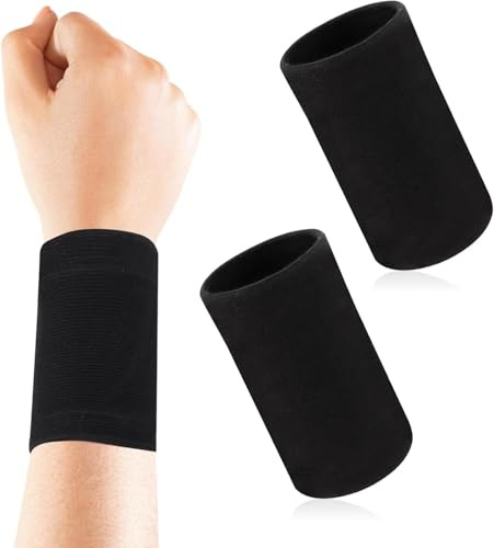 Lot de 2 Bracelets de Sudation, Bracelets de Sport, Bracelets de Poignet, protege poignet,Confortables et Élastiques pour Hommes et Femmes, Idéals pour Gym, Tennis, Course à Pied, Basketball - Noir