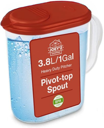 1 Gallon Water Pitcher with Lid & Pivot Spout -Slim Design Fits Fridge Door