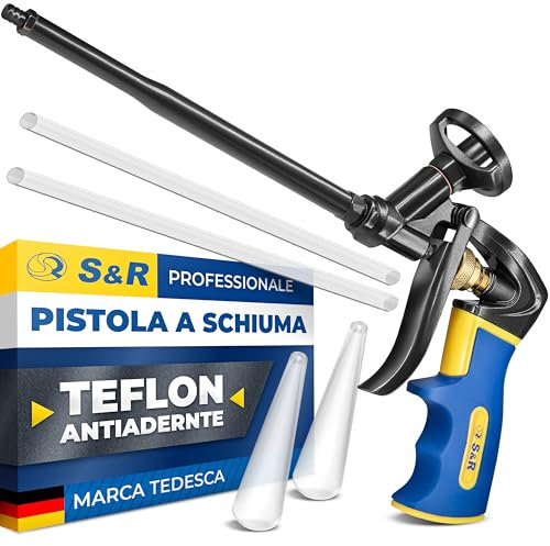 S&R Schaumpistole, komplette PTFE Antihaft-Beschichtung, Präzise Dosier-Pistole mit Einhand-Einstellung für PU-Schaum, Füllschaum-Dosen, Bauschaum und Dämm-Schaumkartuschen in Handwerk, Industrie