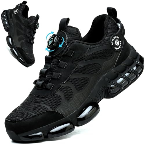 PJZHJI Chaussures de Sécurité Hommes Légère Baskets de Secruite Embout en Acier Chaussures de Travail Confortable Antidérapante Chaussure de Chantier 4715 Noir 43