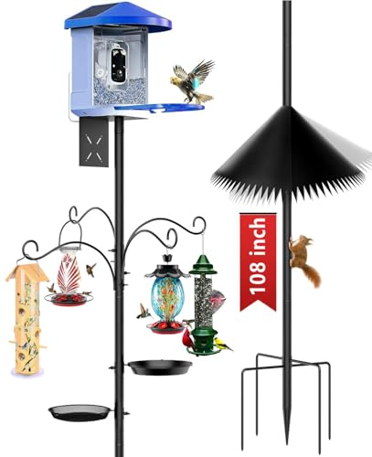 Boostool Bird Feeder Pole, 108 inch Bird Feeder Stand Station with Squirrel Proof Baffle, Outdoors Birdhouse Pole Heavy Duty, Metal Black