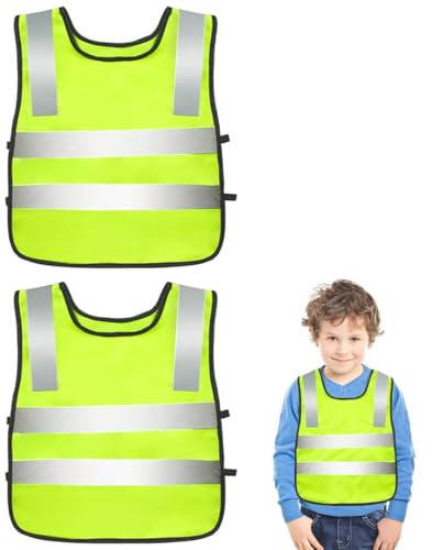 VONJUMA 2 Stück Warnweste Kinder Kinder Sicherheitswesten Warnweste Kinder Atmungsaktive Warnweste Reflektierende Sicherheitsweste Gelbe Warnwesten Für Den Schulweg Radfahren Straßenverkehr