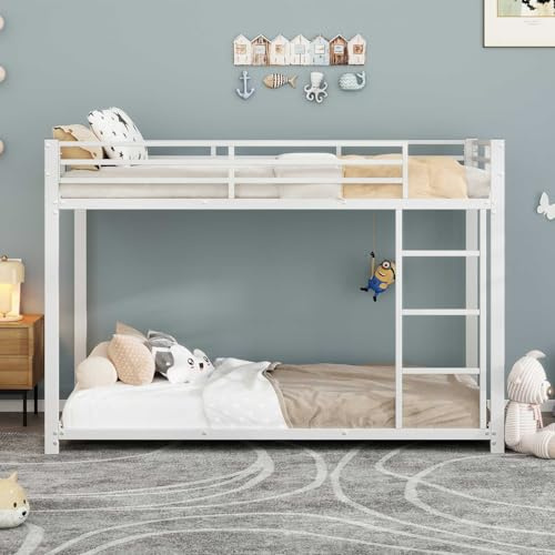YEHTOKHOME Lit superposé Moderne avec échelle et Garde-Corps, Multifonctionnel lit en métal(sans Matelas) (Blanc, 90x200cm)