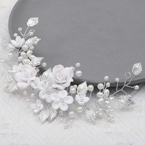 Menibeuty Accessoire Cheveux Mariage,1pcs Vignes De Cheveux Fleurs De Mariage, Accessoires Cheveuxs Mariages Bijoux Cheveuxs Mariages Coiffure Perlée Pour Femmes Et Filles (Argent)