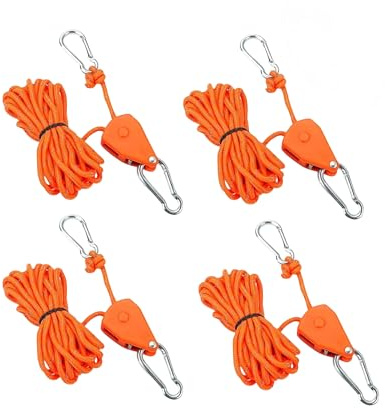 Yotlein 4 Stück Abspannseile Camping,Spannseil mit Haken 4 M, Verstellbarer Seil Ratsche, Flaschenzug mit Seilbremse, Abspannseile mit Seilspanner 4 MM, Reflektierende Abspann-seile für Sonnensegel